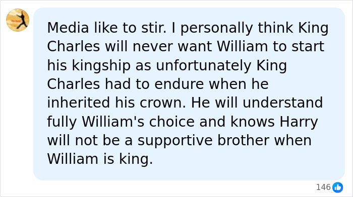 A comment discussing King Charles's perspective on Prince William's future, touching on the tension between King Charles and Prince William. A comment discussing King Charles's perspective on Prince William's future, touching on the tension between King Charles and Prince William.