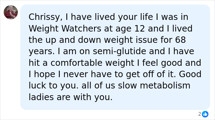 A user shares their semaglutide experience, relating to Chrissy Metz's weight loss journey with GLP-1 meds.