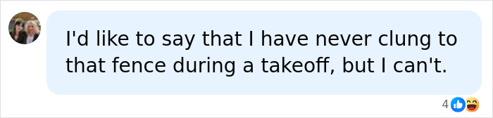A comment admitting to clinging to a fence during a takeoff, risking severe injuries from a jet engine.