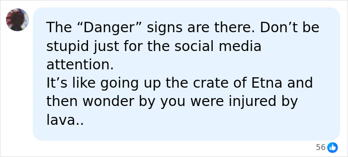 A social media comment about a woman hospitalized after being slammed by a plane's jet engine.