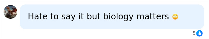 Screenshot of a social media comment expressing that biology matters.