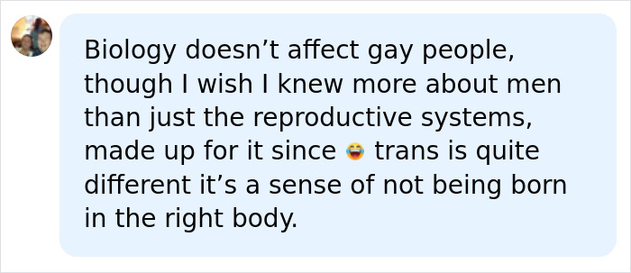 Screenshot of a social media post claiming biology classes are used against queer and trans people.