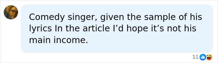 A social media comment about a comedy singer's lyrics, related to the neighbor battle over an ornamental squirrel. A social media comment about a comedy singer's lyrics, related to the neighbor battle over an ornamental squirrel.