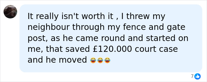 A social media comment discussing a neighbor battle and avoiding a huge court bill over an ornamental squirrel. A social media comment discussing a neighbor battle and avoiding a huge court bill over an ornamental squirrel.