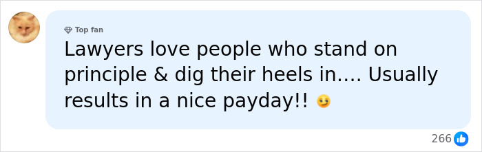 A social media comment about lawyers loving people who fight an ornamental squirrel court bill. A social media comment about lawyers loving people who fight an ornamental squirrel court bill.