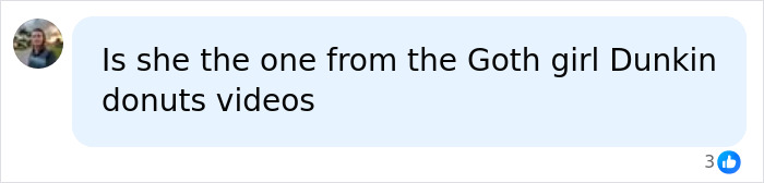 A social media comment asking if she is the Goth girl from the adult content videos. A social media comment asking if she is the Goth girl from the adult content videos.