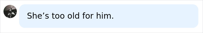 A chat bubble with text: She's too old for him, reflecting fan comments about a goth baddie. A chat bubble with text: She's too old for him, reflecting fan comments about a goth baddie.