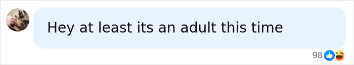 A social media comment saying, Hey at least its an adult this time, referencing the Goth Baddie adult content account. A social media comment saying, Hey at least its an adult this time, referencing the Goth Baddie adult content account.