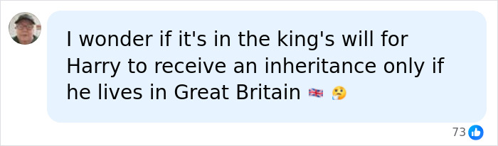 Screenshot of a tweet discussing Prince Harry and Meghan Markle's potential move back to UK and inheritance. Screenshot of a tweet discussing Prince Harry and Meghan Markle's potential move back to UK and inheritance.