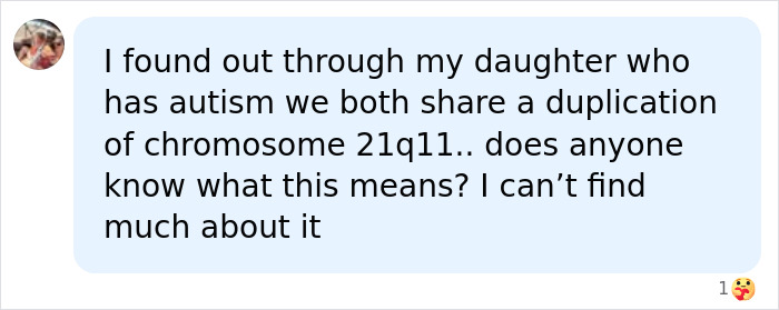 A social media post where a mother discovers her Down Syndrome diagnosis through her daughter with autism. A social media post where a mother discovers her Down Syndrome diagnosis through her daughter with autism.