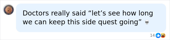 A social media post with a humorous quote about doctors prolonging a diagnosis, related to the Down Syndrome diagnosis experience. A social media post with a humorous quote about doctors prolonging a diagnosis, related to the Down Syndrome diagnosis experience.