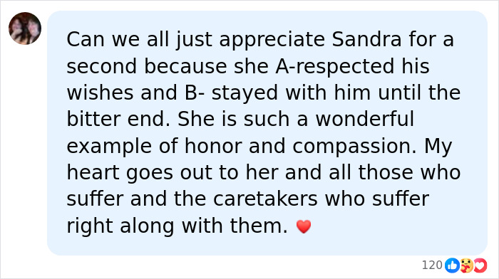 A social media comment appreciating Sandra Bullock's compassion after partner's tragic passing. A social media comment appreciating Sandra Bullock's compassion after partner's tragic passing.