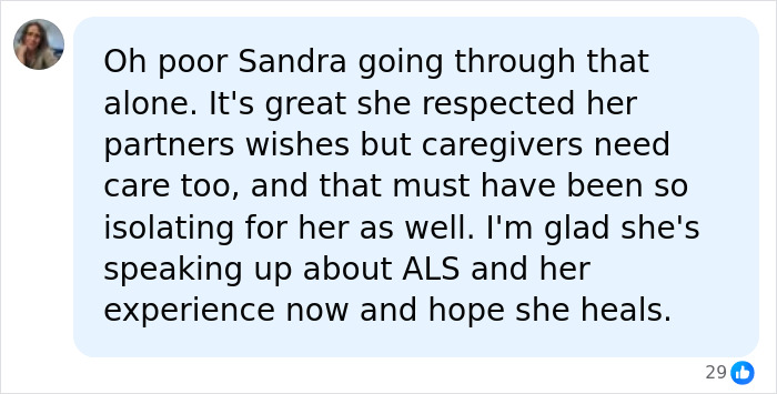 Screenshot of a comment from a fan about Sandra Bullock's isolation due to her partner's tragic passing. Screenshot of a comment from a fan about Sandra Bullock's isolation due to her partner's tragic passing.