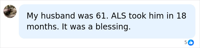 A social media comment about a partner's tragic passing, mentioning ALS. A social media comment about a partner's tragic passing, mentioning ALS.