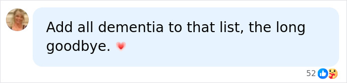 A social media comment about dementia as a long goodbye, related to a partner's tragic passing. A social media comment about dementia as a long goodbye, related to a partner's tragic passing.