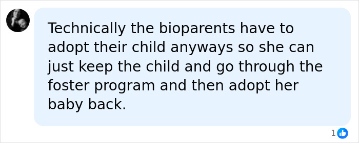 A social media comment discusses how a surrogate can keep the baby.