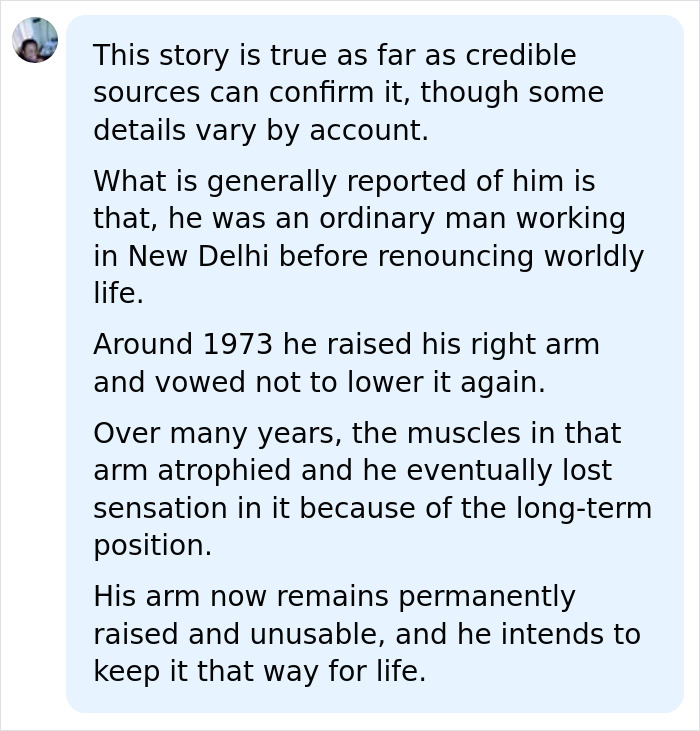 Indian Man Sacrifices His Right Arm As A Commitment To World Peace, Keeps It Raised For 5 Decades Indian Man Sacrifices His Right Arm As A Commitment To World Peace, Keeps It Raised For 5 Decades
