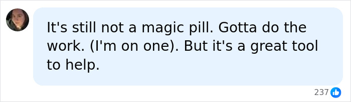 Screenshot of a comment discussing GLP-1 meds, highlighting they are a great tool but not a magic pill.