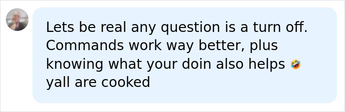 Social media comment on questions men ask in bed being a mood killer. Social media comment on questions men ask in bed being a mood killer.