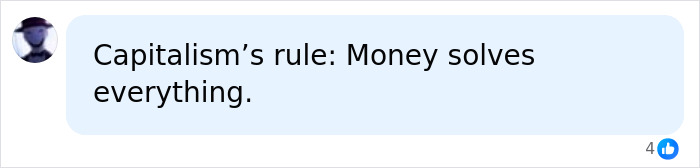 A social media comment reading Capitalism's rule: Money solves everything, concerning the Oklahoma teen prison sentence.