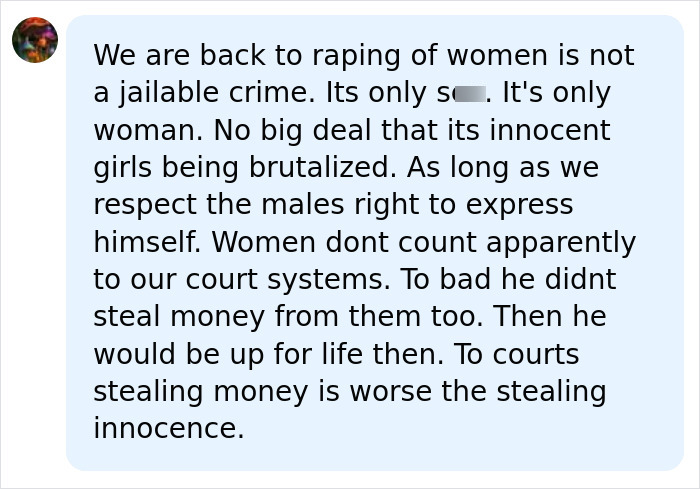A detailed social media comment criticizing the justice system regarding the Oklahoma teen prison sentence and brutal crimes against girlfriends.