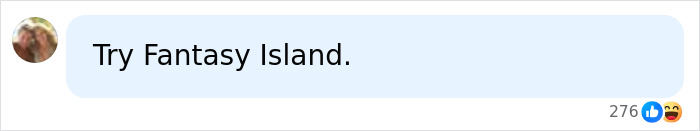 A text bubble from a social media post, suggesting Try Fantasy Island, related to the Trans American's story. A text bubble from a social media post, suggesting Try Fantasy Island, related to the Trans American's story.