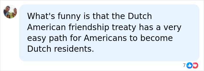 Trans American fleeing US; comments on easy path for Americans to become Dutch residents via friendship treaty. Trans American fleeing US; comments on easy path for Americans to become Dutch residents via friendship treaty.