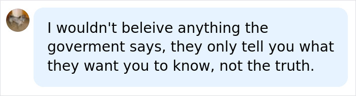 A comment expressing distrust in government information about Area 51. A comment expressing distrust in government information about Area 51.