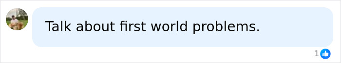 A social media comment reading: Talk about first world problems, related to King Charles and Queen Camilla.