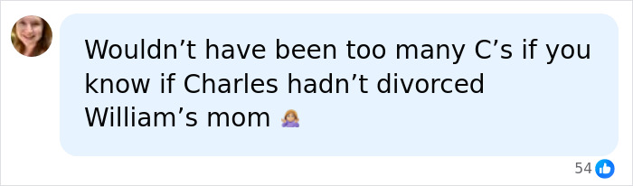 A social media comment discussing King Charles and Prince William's mother, alluding to a name change for Kate Middleton.