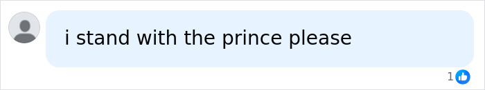 A social media comment reading i stand with the prince please with a like reaction, regarding King Charles and Queen Camilla reportedly infuriating Prince William over Kate Middleton name change.