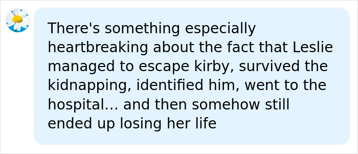 A social media comment discussing the heartbreaking outcome for the kidnapping survivor. A social media comment discussing the heartbreaking outcome for the kidnapping survivor.
