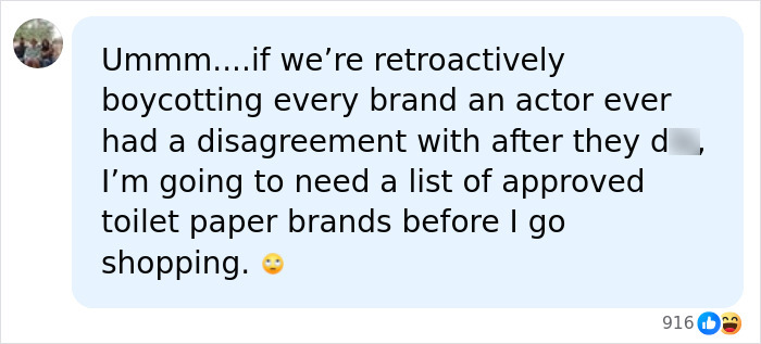 A social media comment discussing the boycott demand for Neutrogena and other brands after Hayden Panettiere's passing.