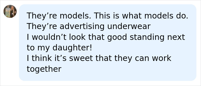 A comment addressing Leni Klum lingerie shoots with Mom Heidi Klum, stating they are models advertising underwear. A comment addressing Leni Klum lingerie shoots with Mom Heidi Klum, stating they are models advertising underwear.