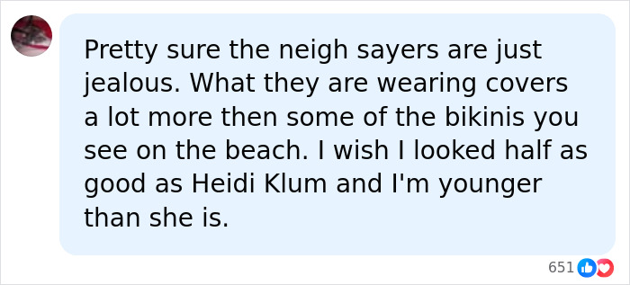 Social media comment supporting Leni Klum's lingerie shoots, mentioning Heidi Klum and dismissing critics as jealous. Social media comment supporting Leni Klum's lingerie shoots, mentioning Heidi Klum and dismissing critics as jealous.