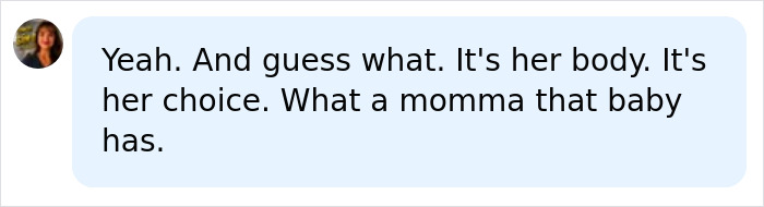 A social media comment supports the surrogate mother's choice for her baby.