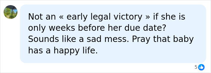 A social media comment expresses hope for the baby's happy life despite the legal case.