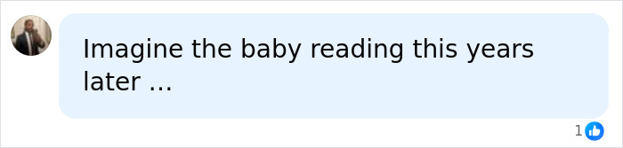 A comment bubble reading Imagine the baby reading this years later..., reflecting on the surrogate's fight to save the baby.