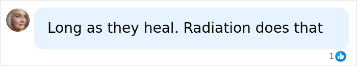A social media comment mentioning that radiation causes similar effects, referring to cancer med side effects. A social media comment mentioning that radiation causes similar effects, referring to cancer med side effects.