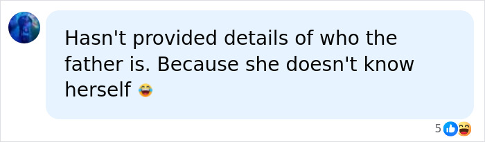 A social media comment speculating about Bonnie Blue's scandalous pregnancy, humorously noting the unknown father. A social media comment speculating about Bonnie Blue's scandalous pregnancy, humorously noting the unknown father.