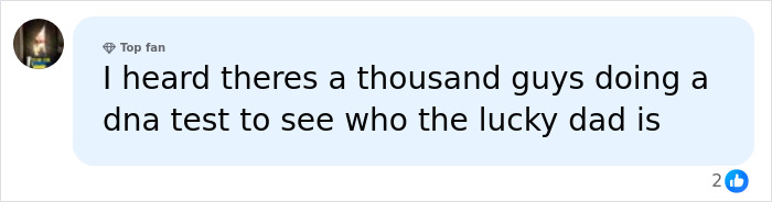 A social media comment about Bonnie Blue's scandalous pregnancy, mentioning DNA tests to find the father. A social media comment about Bonnie Blue's scandalous pregnancy, mentioning DNA tests to find the father.