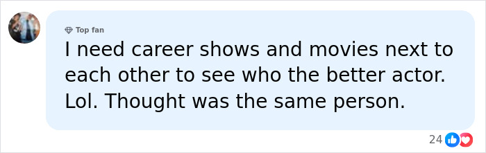 Screenshot of a social media comment by a Top fan wanting career shows and movies of the X-Men actor and twin bro. Screenshot of a social media comment by a Top fan wanting career shows and movies of the X-Men actor and twin bro.