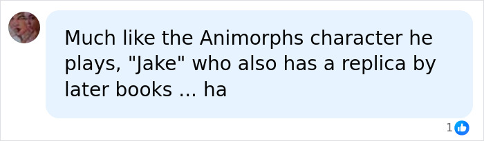 A social media comment discusses how an X-Men actor was mistaken for his twin brother, like an Animorphs character. A social media comment discusses how an X-Men actor was mistaken for his twin brother, like an Animorphs character.