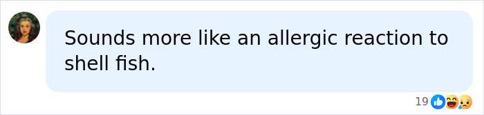 A social media comment about a marine vet eating raw oysters, suggesting an allergic reaction led to brain damage. A social media comment about a marine vet eating raw oysters, suggesting an allergic reaction led to brain damage.