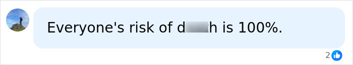 A social media comment stating everyone's risk of d***h is 100%, relating to a study on a common breakfast habit and mortality risk. A social media comment stating everyone's risk of d***h is 100%, relating to a study on a common breakfast habit and mortality risk.