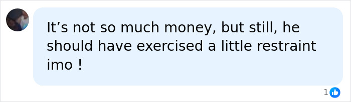 A social media comment suggests that a lottery winner should have exercised restraint with their winnings. A social media comment suggests that a lottery winner should have exercised restraint with their winnings.