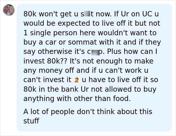 A comment on a lottery winner blowing £80,000, arguing that £80,000 isnt enough to invest or buy much. A comment on a lottery winner blowing £80,000, arguing that £80,000 isnt enough to invest or buy much.
