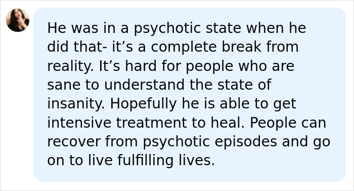 Screenshot of a comment about Perez Hilton's recovery, referencing a psychotic state and hope for intensive treatment. Screenshot of a comment about Perez Hilton's recovery, referencing a psychotic state and hope for intensive treatment.