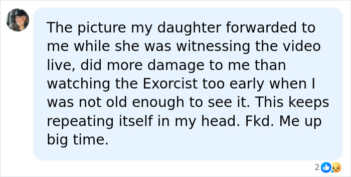 A social media comment on the disturbing livestream leading to Perez Hilton's disfigurement: It did more damage than The Exorcist. A social media comment on the disturbing livestream leading to Perez Hilton's disfigurement: It did more damage than The Exorcist.
