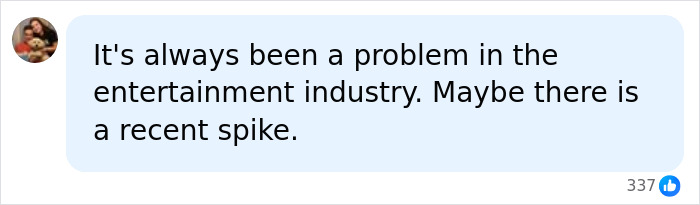A social media comment discussing the entertainment industry's troubling pattern, referencing Michelle Rodriguez.
